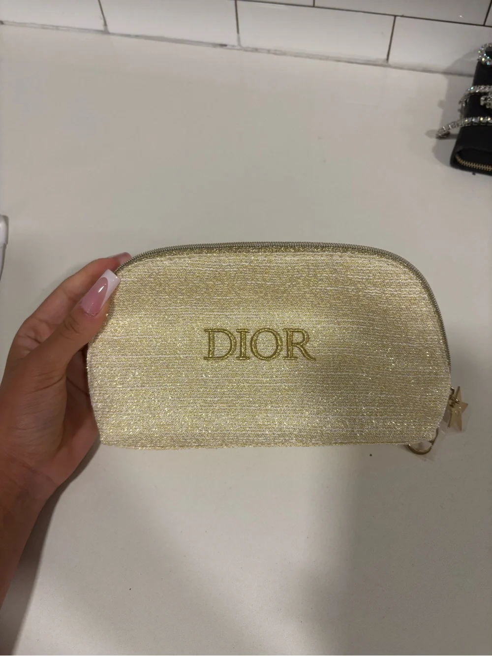 Dior Pink Cream Blush & Lip Glow Oil Duo with Gold Cosmetic Pouch